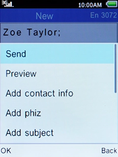 Select Send and press the Left selection key.