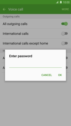 Key in your barring password and press OK. The default barring password is 0000.