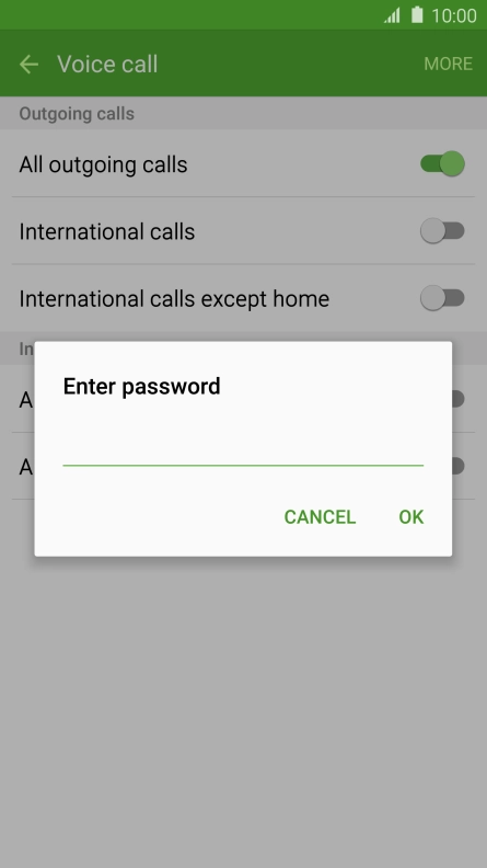 Key in your barring password and press OK. The default barring password is 0000.