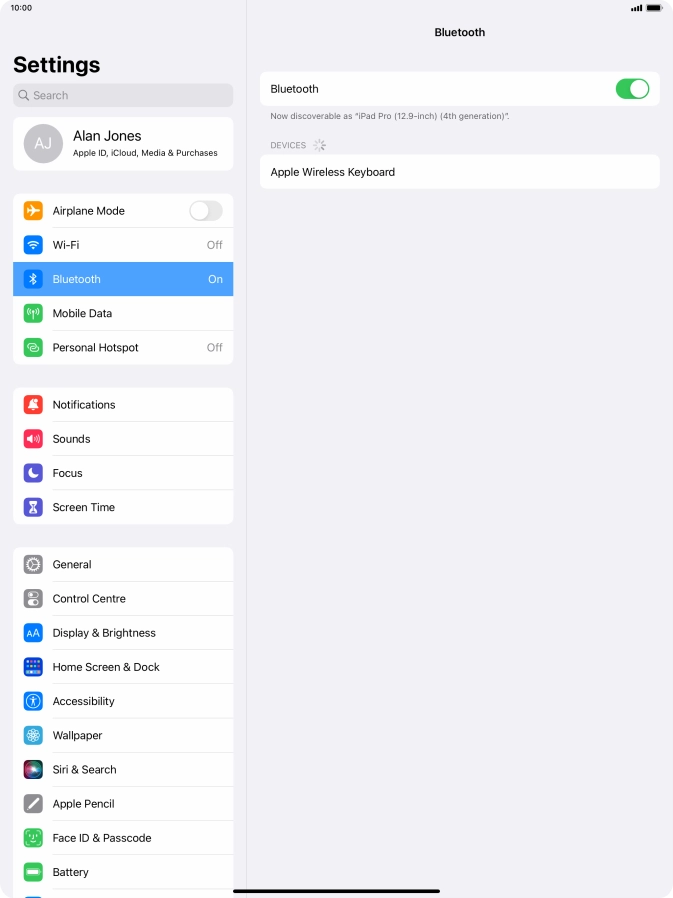 Press the required Bluetooth device and follow the instructions on the screen to pair the device with your tablet.