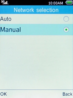 If you want to select a network manually, select Manual and press the Left selection key. Your phone searches for networks within range.