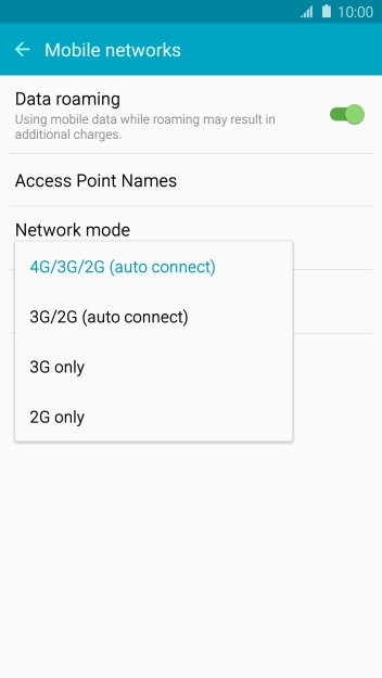 Press the required network mode. Press the required network mode.