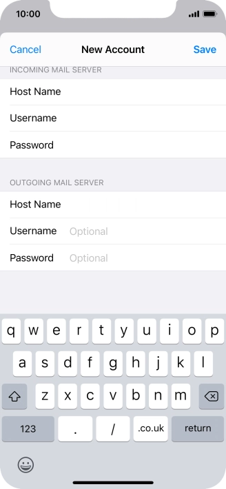 Press Username and key in the username for your email account. Please note that if you're using Vodafone's outgoing server, leave the username field empty.