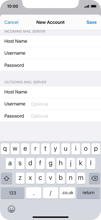 Press Username and key in the username for your email account. Please note that if you're using Vodafone's outgoing server, leave the username field empty.
