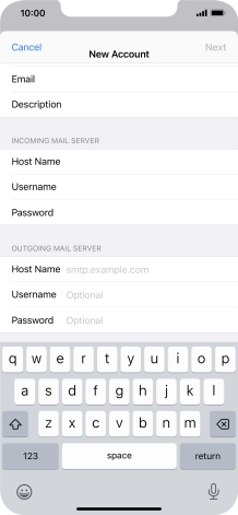 Press Host Name and key in the name or IP address of your email provider's outgoing server. Please note that if you can't send email messages when using your email provider's outgoing server, key in smtp.vodafone.net.au (Vodafone's outgoing server).