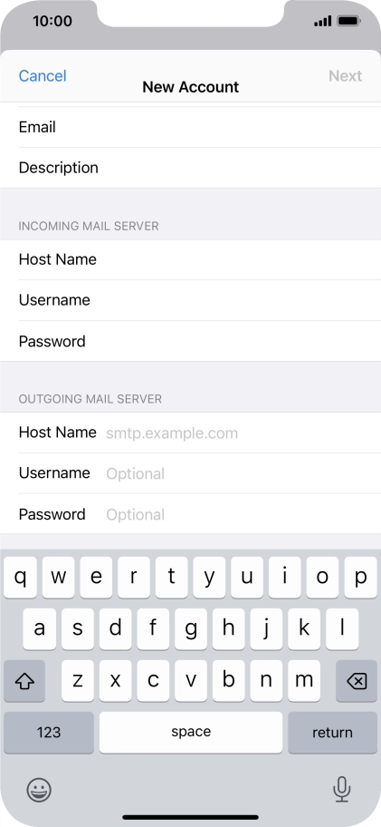 Press Host Name and key in the name or IP address of your email provider's outgoing server. Please note that if you can't send email messages when using your email provider's outgoing server, key in smtp.vodafone.net.au (Vodafone's outgoing server).
