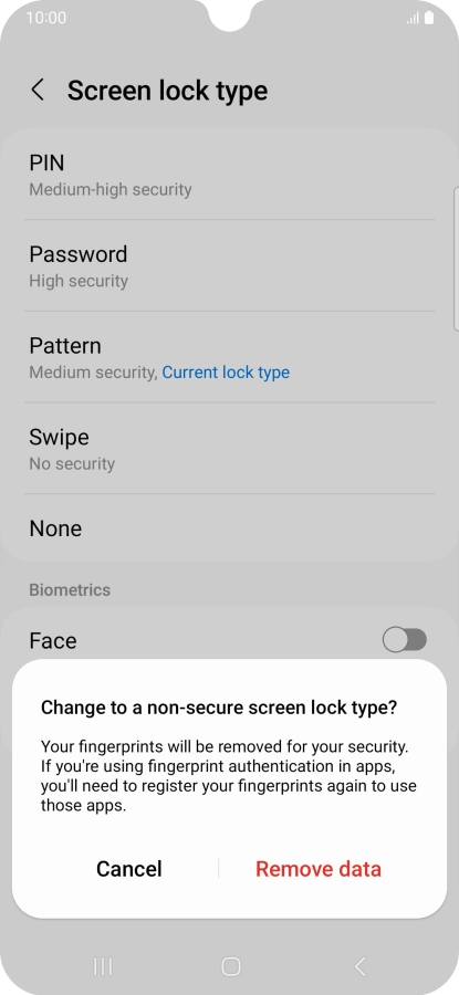 Press Remove data.