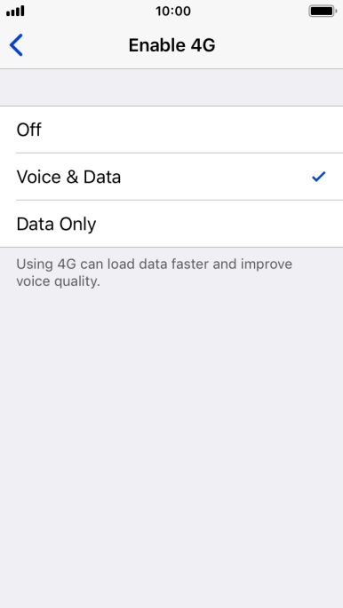 To turn off use of 4G, press Off. To turn off use of 4G, press Off.
