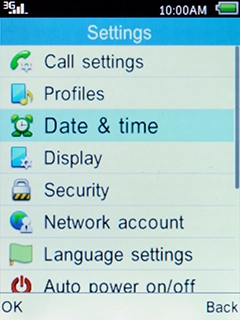 Select Date & time and press the Left selection key.