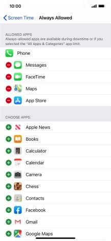 Press the remove icon next to the required app to remove it from the list of allowed apps during Downtime. Press the remove icon next to the required app to remove it from the list of allowed apps during Downtime.