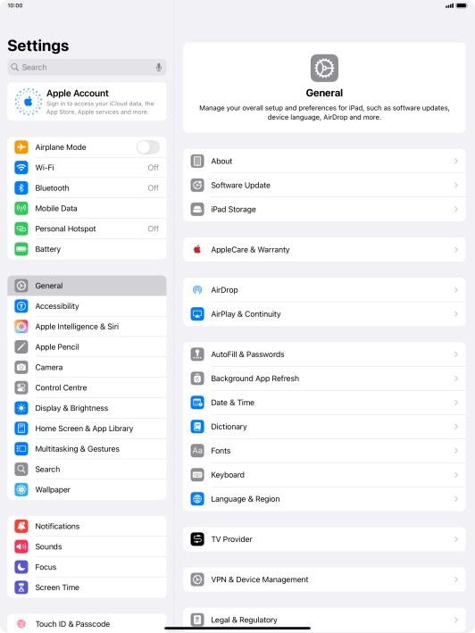 Press Apple Account. Press Apple Account.