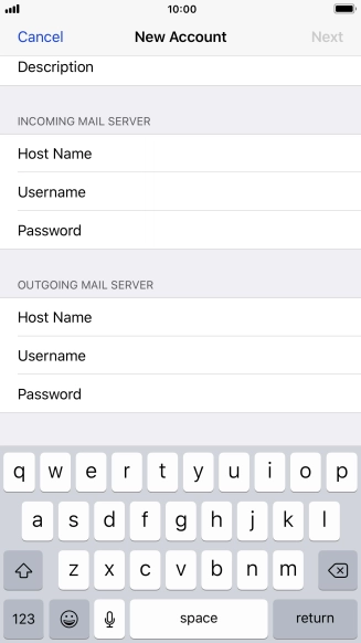 Press Username and key in the username for your email account.
