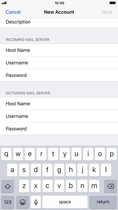 Press Username and key in the username for your email account.