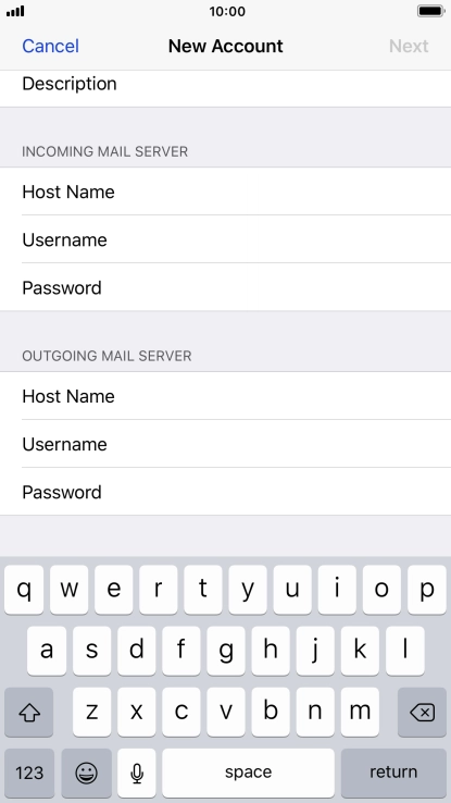 Press Username and key in the username for your email account.