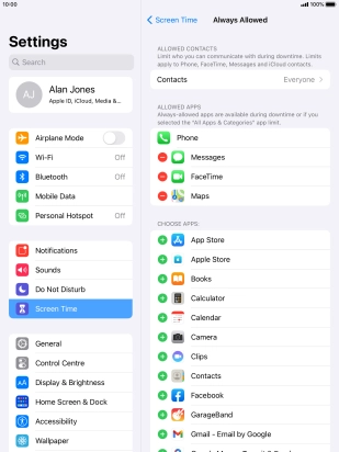 Press the add icon next to the required app to add it to the list of allowed apps during Downtime.