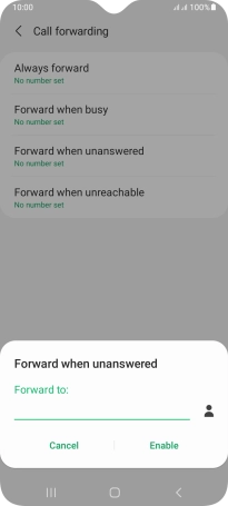 Key in (prefix) 5 (your phone number) and press Enable. Key in (prefix) 5 (your phone number) and press Enable.