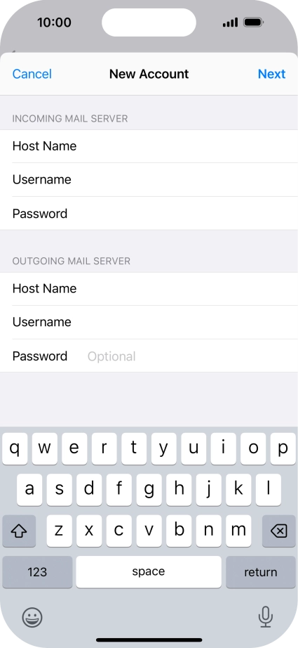 Press Password and key in the password for your email account. Please note that if you're using Vodafone's outgoing server, leave the password field empty.