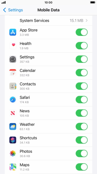 Press the indicators next to the required applications to turn the function on or off. Press the indicators next to the required applications to turn the function on or off.
