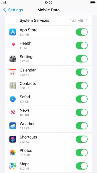 Press the indicators next to the required applications to turn the function on or off.