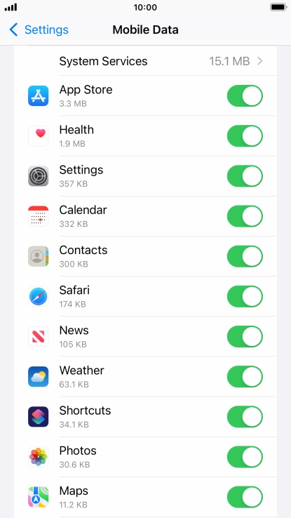 Press the indicators next to the required applications to turn the function on or off.