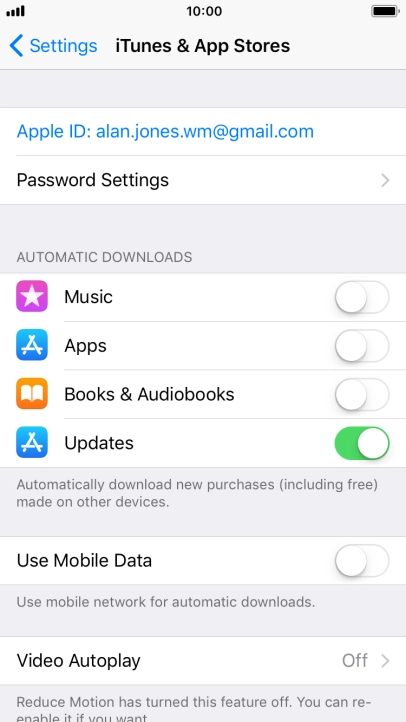 Press the indicator next to the required content type to turn the function on or off.