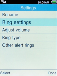 Select Ring settings and press the Left selection key.