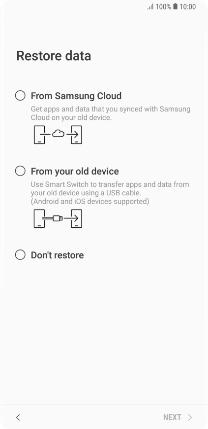 You can transfer the contents of another phone to your phone when it's activated for the first time and after a factory reset. When this screen is displayed, your phone is ready to transfer contents from another phone. You can transfer the contents of another phone to your phone when it's activated for the first time and after a factory reset. When this screen is displayed, your phone is ready to transfer contents from another phone.