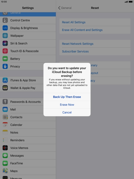 Press the required setting.
