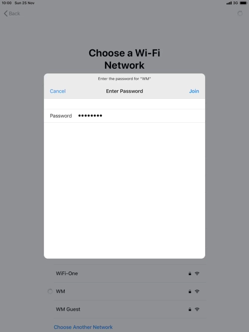 Key in the password for the Wi-Fi network and press Join. Key in the password for the Wi-Fi network and press Join.