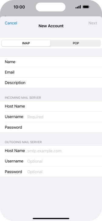 Press Username and key in the username for your email account.