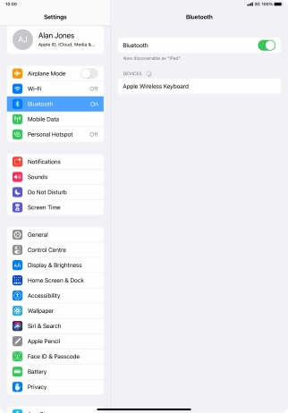 Press the required Bluetooth device and follow the instructions on the screen to pair the device with your tablet. Press the required Bluetooth device and follow the instructions on the screen to pair the device with your tablet.
