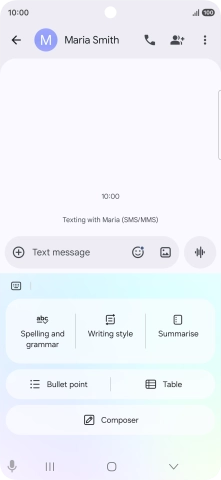 To generate a text, press Composer and follow the instructions on the screen to use the function. To generate a text, press Composer and follow the instructions on the screen to use the function.