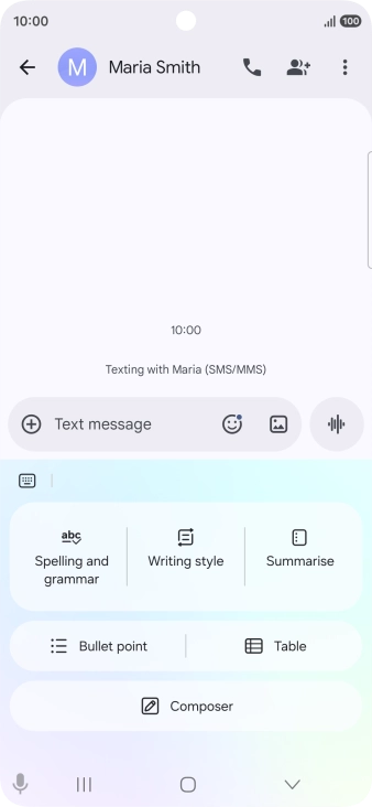 To generate a text, press Composer and follow the instructions on the screen to use the function. To generate a text, press Composer and follow the instructions on the screen to use the function.