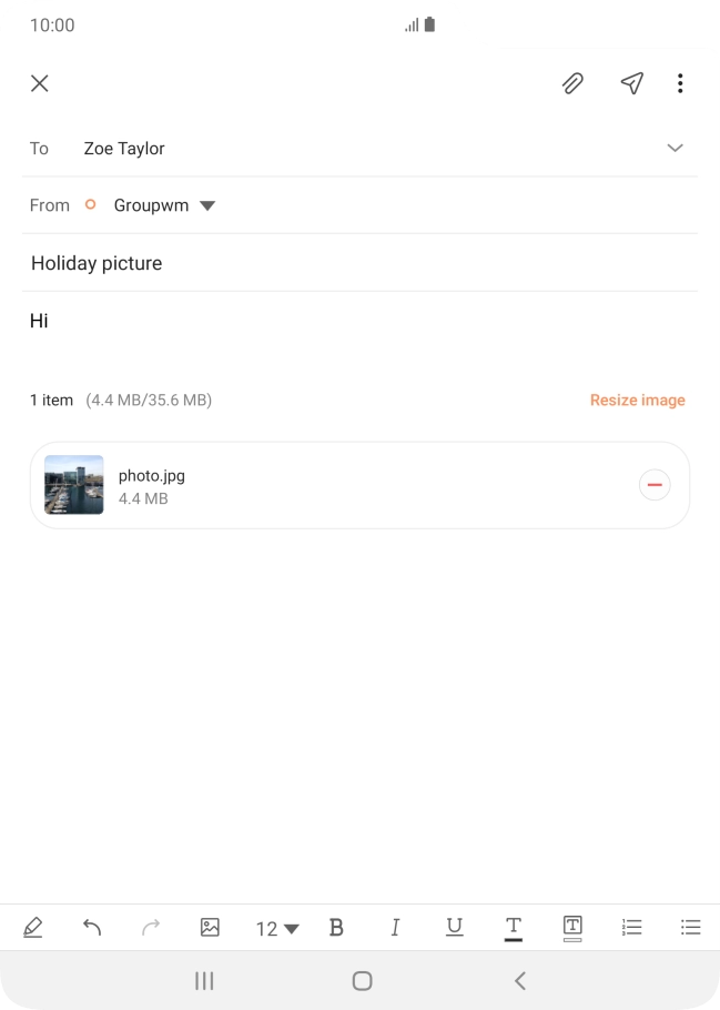 Press the send icon when you've finished your email message.