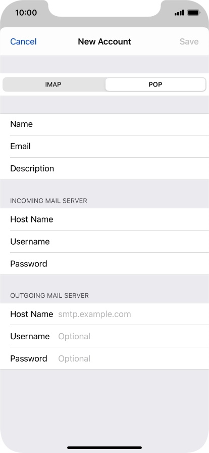 Press Host Name and key in the name of your email provider's outgoing server. Please note that if you can't send email messages when using your email provider's outgoing server, key in smtp.vodafone.net.au (Vodafone's outgoing server).