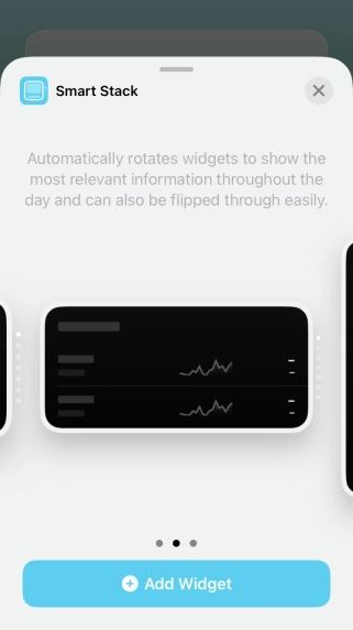 Slide your finger right or left on the screen to select the required widget size.