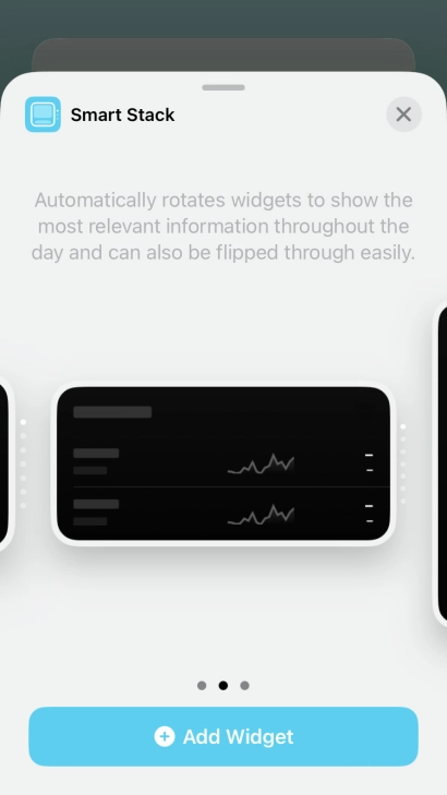 Slide your finger right or left on the screen to select the required widget size.