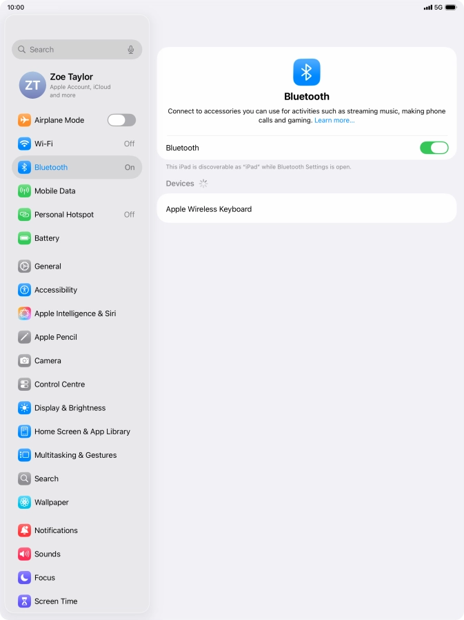 Press the required Bluetooth device and follow the instructions on the screen to pair the device with your tablet. Press the required Bluetooth device and follow the instructions on the screen to pair the device with your tablet.