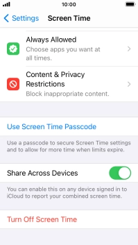 Press Turn Off Screen Time. Press Turn Off Screen Time.