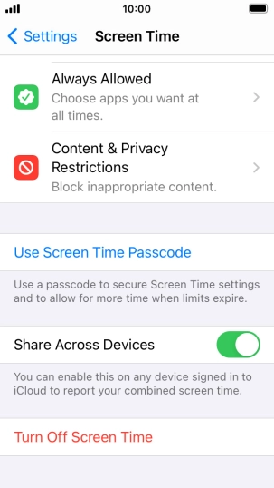 Press Turn Off Screen Time. Press Turn Off Screen Time.