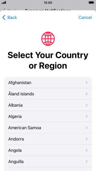 Press the required country.