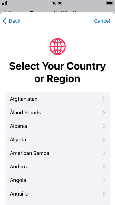 Press the required country.