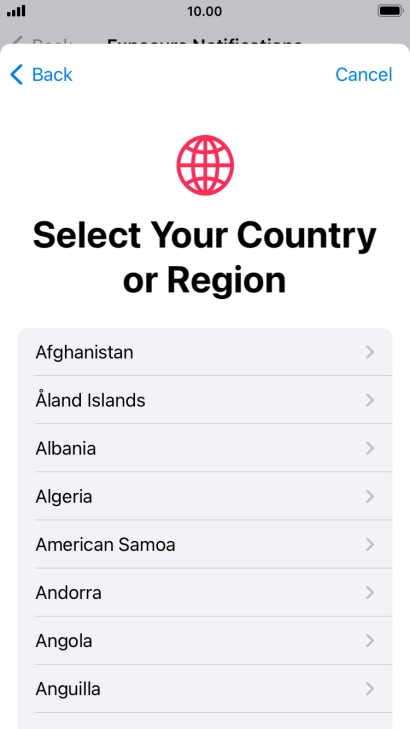 Press the required country.