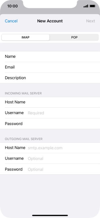 Press Username and key in the username for your email account.