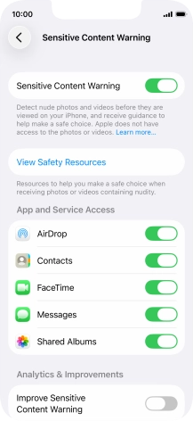 Press the indicators next to the required applications to turn the function on or off. Press the indicators next to the required applications to turn the function on or off.