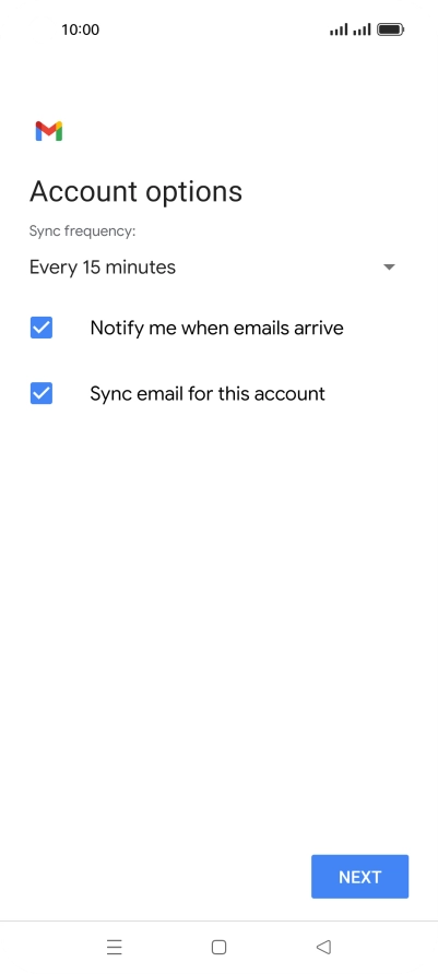 If this screen is displayed, you email account has been recognised and set up automatically. Follow the instructions on the screen to key in more information and finish setting up your phone.
