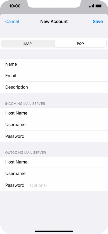 Press Password and key in the password for your email account. Please note that if you're using Vodafone's outgoing server, leave the password field empty.