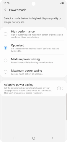 Press the required setting to turn on the function. Press the required setting to turn on the function.