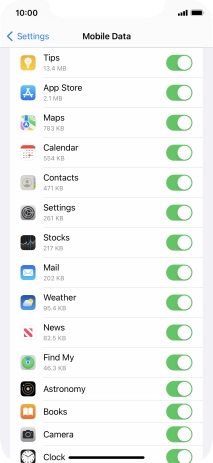 Press the indicators next to the required applications to turn the function on or off.