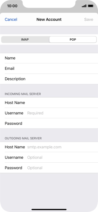 Press Username and key in the username for your email account.